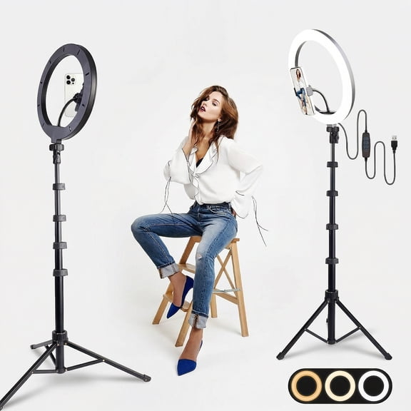 ZOMEI 12"/30cm Selfie LED Ring Light with 63" Telescopic Tripod, 2700-5600K Adjustable Color Temperature & 10 Brightness Levels for Professional Content Creation, Vlogging, TikTok Video Shooting
