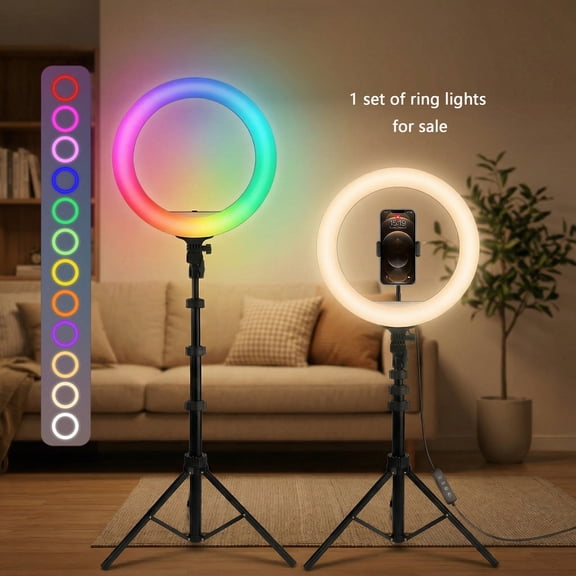 ZOMEI 12" RGB LED Ring Light with 1.6m Telescopic Tripod & Phone Clamp, Video Light Dimmable Color-Changing Light for Vlogging/TikTok/Content Creation