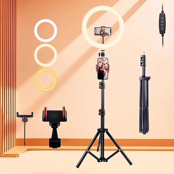 ZOMEI 10-inch Ring Light 43.3" Extendable Tripod with Phone Holder, for YouTube/TikTok, Compatible iPhone Android Camera, Dimmable