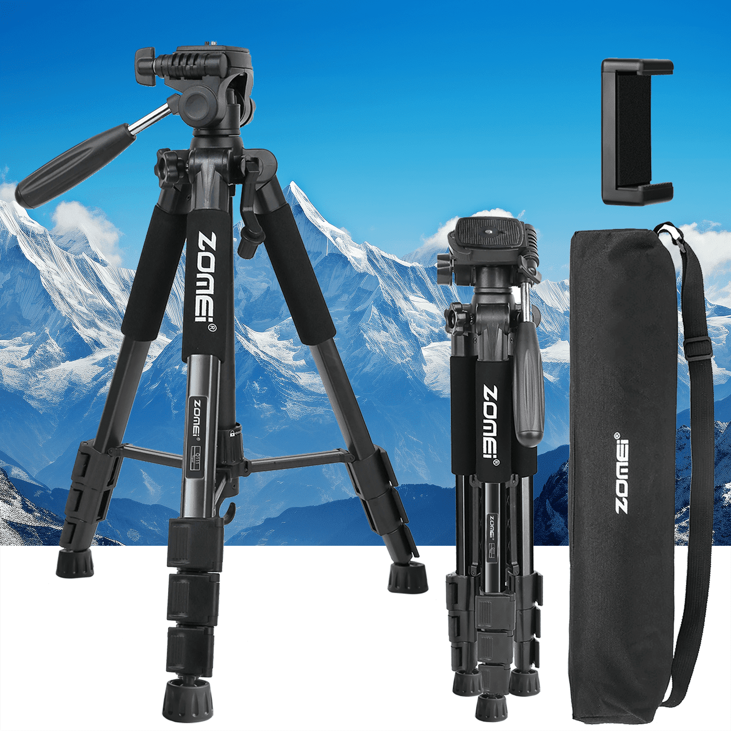 ZOMEI 55inch camera and phone tripod, aluminum heavy duty tripod stand