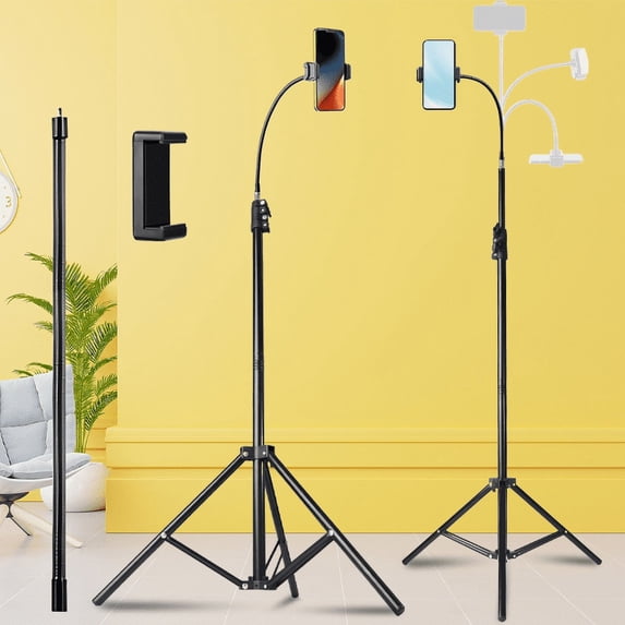 ZOMEI 77" Adjustable Phone Tripod w/Gooseneck & Aluminum Base - for Overhead Shooting, Vlogging, iPhone/Android