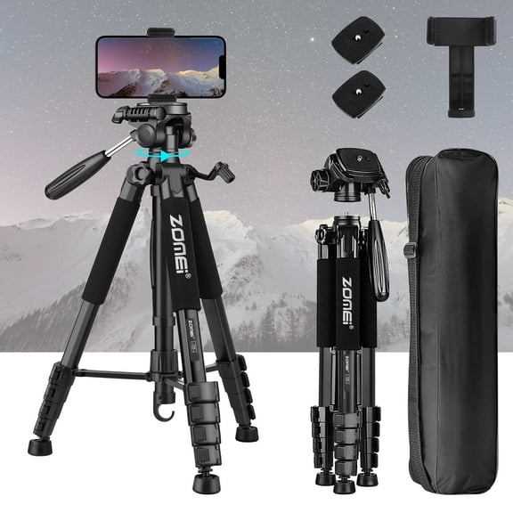 ZOMEI 74'' Camera Tripod, with 360 Degree Ball Head for Vlog All Mirrorless/DSLR/Phone/Camcorder/Spotting,Black
