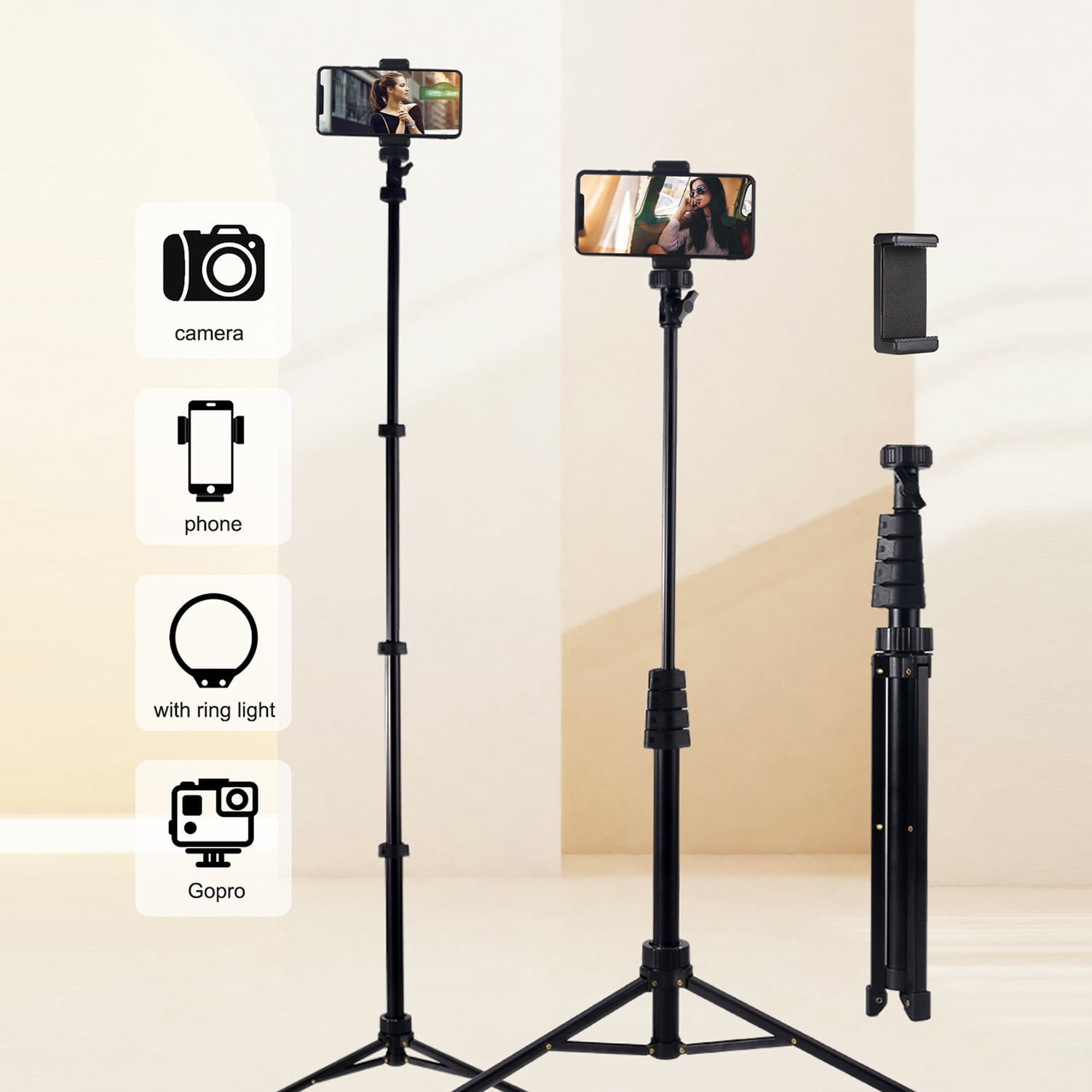 ZOMEI Phone Tripod, Phone Tripod Holder Height Adjustable up 27.6 to 63inch/160 cm Floor Stand for Mobile Phones