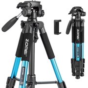 ZOMEI Q111 55-inch Aluminum Travel Tripod, 3-Way Pan Head Tripod with Phone Holder for Cameras, Smartphones, LED Ring Light, YouTube & Photography