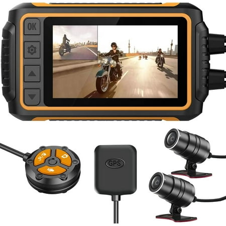 ZOMFOM Dash Cam Waterproof Recording Camera for Motorcycle, 3'' LCD Front and Rear FHD 1080P Waterproof Lens Wide Angle 150° with Wi-Fi, GPS, Wired Control, EIS and G-Sensor, Max up to 256GB