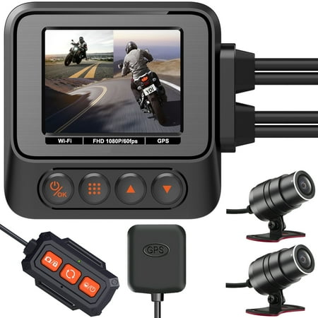 ZOMFOM MD20 Dual 2K 30fps/1080P 60fps Motorcycle Camera, All Waterproof Dash Cam 2'' LCD Front and Rear 150° Wide Angle with Wired Remote, Wi-Fi, GPS, EIS and Race Mode, Max up to 256GB
