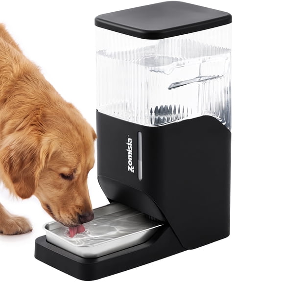 ZOMISIA Automatic Dog Water Dispenser 11L with Stainless Steel Bowl, Gravity Extra Large Capacity Water Bowl for Large-Sized Dogs, 3 Gallon Pet Waterer 100% BPA Free, Black