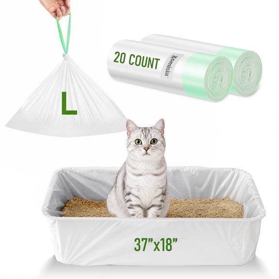 ZOMISIA Cat Litter Box Liners Large - 20 Count 37" x 18" Jumbo Litter Bags with Drawstring, Resistant Heavy Duty, Easy Clean up for Litter Tray, Unscented
