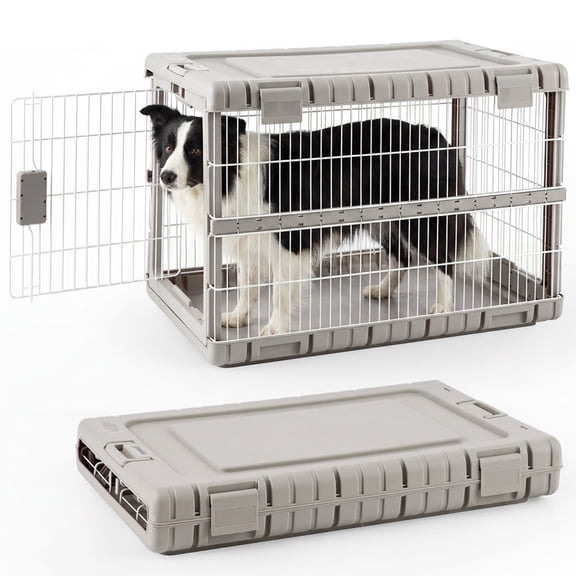 ZOMISIA Collapsible Dog Crate for Large Dogs - 36" Heavy Duty Dog Kennel No Tools Required, Portable Carrier with 2 Smooth Wheels, Beige