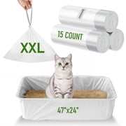 ZOMISIA Litter Box Liner 47" x 24" XXL Super Jumbo - 15 Count Cat Litter Bags with Drawstring, Extra Thick Kitty Litter Pan Liners Tear Resistant Heavy Duty, Easy Clean up for Litter Tray