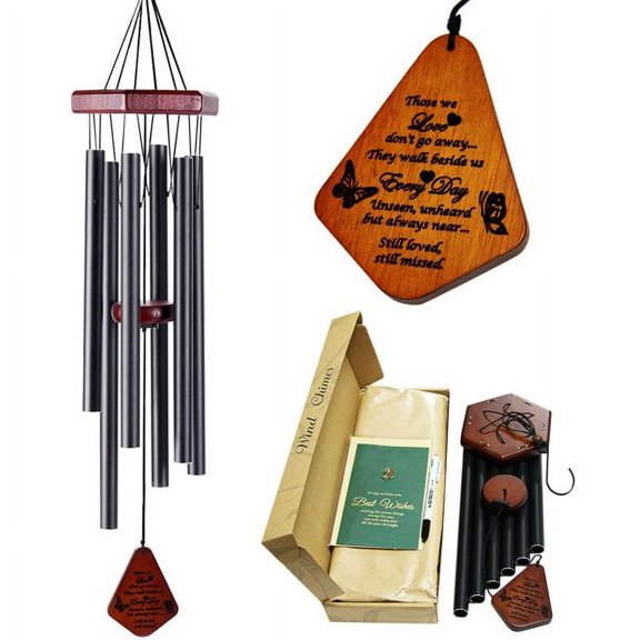 ZOMWOOA Memorial Wind Chimes Outdoor, 32 Inch Large Sympathy Wind Chimes for Loss of a Loved One, Bereavement/Memorial Gift/Sympathy Gift in Memory of Loved One Condolence Remembrance（Black)