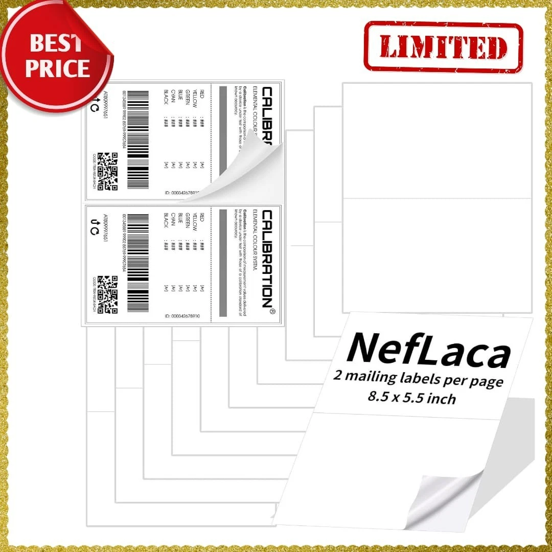 ZONE- White Shipping Labels, 25 Sheets (50 Labels), Matte Finish, Paper ...
