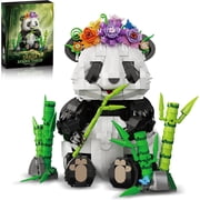 ZONECYTD Panda Building Set with Flowers & Bamboo   Compatible with Lego Wild Animals, Movable Arms and Head, Collectible Model for Home Decor