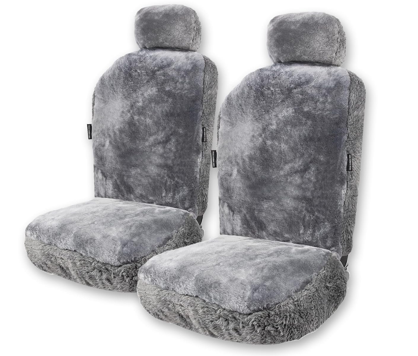 ZONETECH Car Seat Covers Full Set, 2- Pack Charcoal Grey Sheepskin Winter Wool Auto Accessories for All Season Protection of Your Seats,