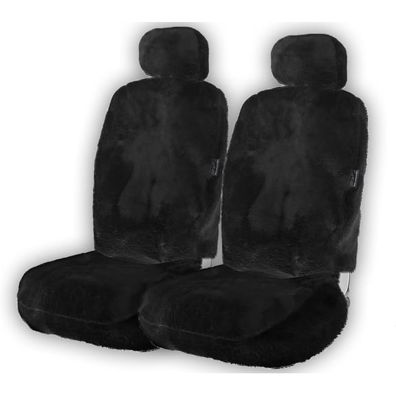 ZONETECH Car Seat Covers Full Set,Sheepskin Winter Wool Auto Accessories for All Season Protection of Your Seats,Include Front&Rear Seat Cover (Black, 2- Pack)