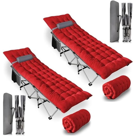 ZONETECH cot (Foldable Cot with Red Mattress, 2-Pack)