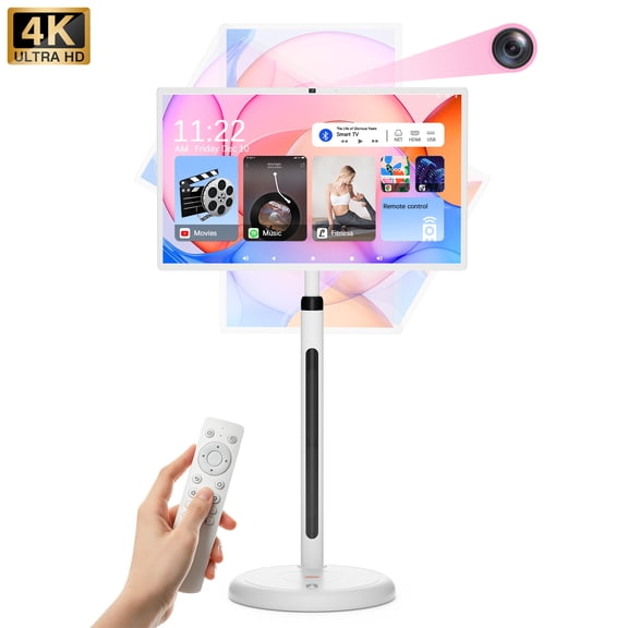 ZONNBOS 32" 4K UHD Portable Smart Tablet TV on Wheels with Touch Screen, Built-in Camera & Speaker,Android 13 OS, 8G + 128GB,(5-8-Hour) Battery,Full Swivel Rotation,Voice Remote Contl