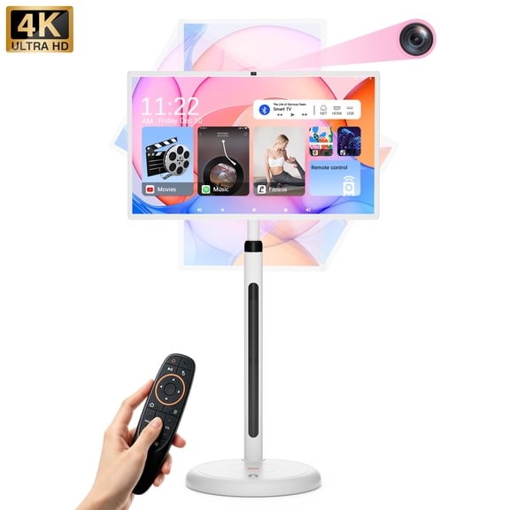ZONNBOS 32" 4K UHD Portable Smart Tablet TV on Wheels with Touch Screen, Built-in Camera & Speaker,Android 13 OS, 8G + 128GB,(5-8-Hour) Battery,Full Swivel Rotation,Voice Remote Contl