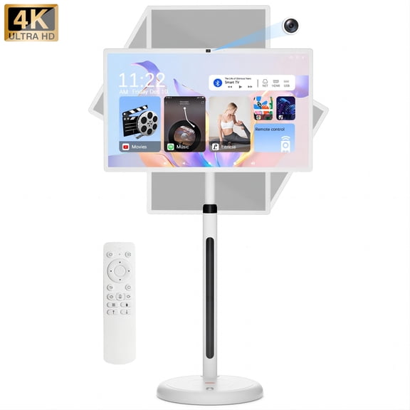 ZONNBOS 32" 4K UHD Portable Touch Screen TV on Wheels, Buit-in HD Camera, Dual Stereo Speaker, Android 13 with Google Play, 8G + 128GB, 5-8H Playing Time, Remote Control