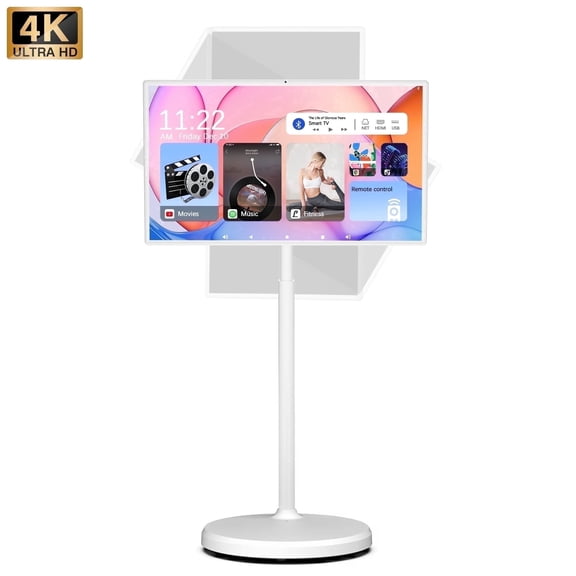32" 4K Smart Portable TV on Wheel with Touch Screen, 8MP Camera, Android 13 with Google Play, 8G+128GB Storage, 5-8 Hours Battery,with Adjustable Rolling Stand