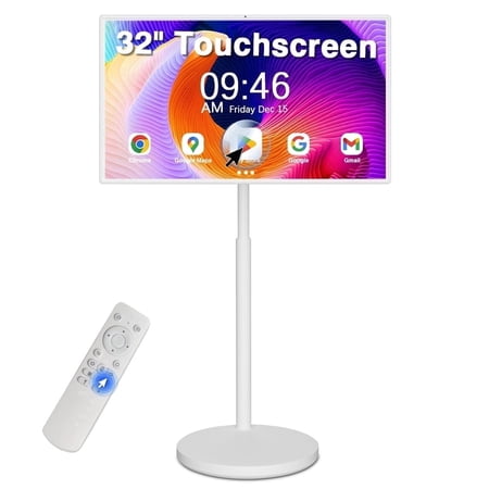 ZONNBOS 32inch Smart Portable TV on Wheels, Built-in 4K Camera, 8G+128GB, Android 13 OS 1080P Touch Screen, Remote Control, 5-8H Playing Time
