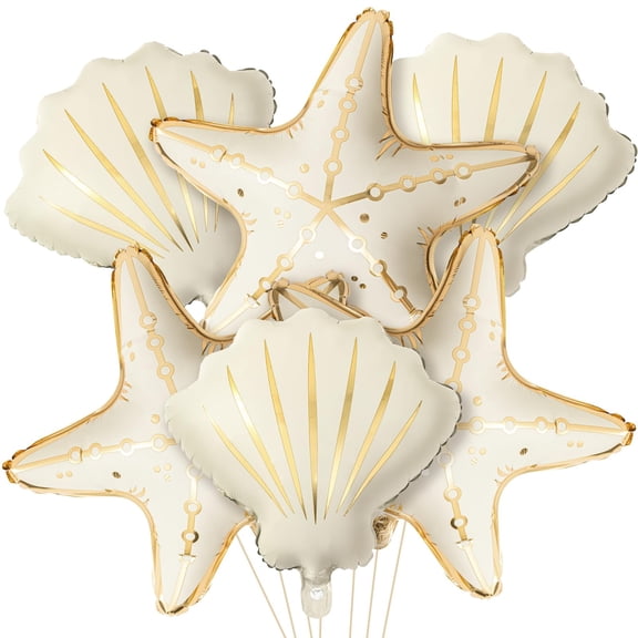 ZONSGIN 6 Pcs Under The Sea Party Decorations – Starfish & Seashell Foil Balloons, Mermaid Birthday, Ocean Theme, Beach Party & Baby Shower Supplies