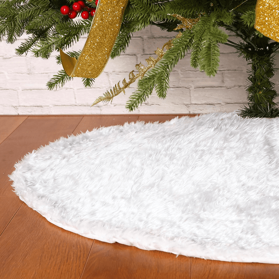 ZONSGIN Fluffy Christmas Tree Skirt - 36 Inch Round Faux Fur Tree Collar for 5-7 ft Trees, Soft Holiday Decor with Non-Slip Base
