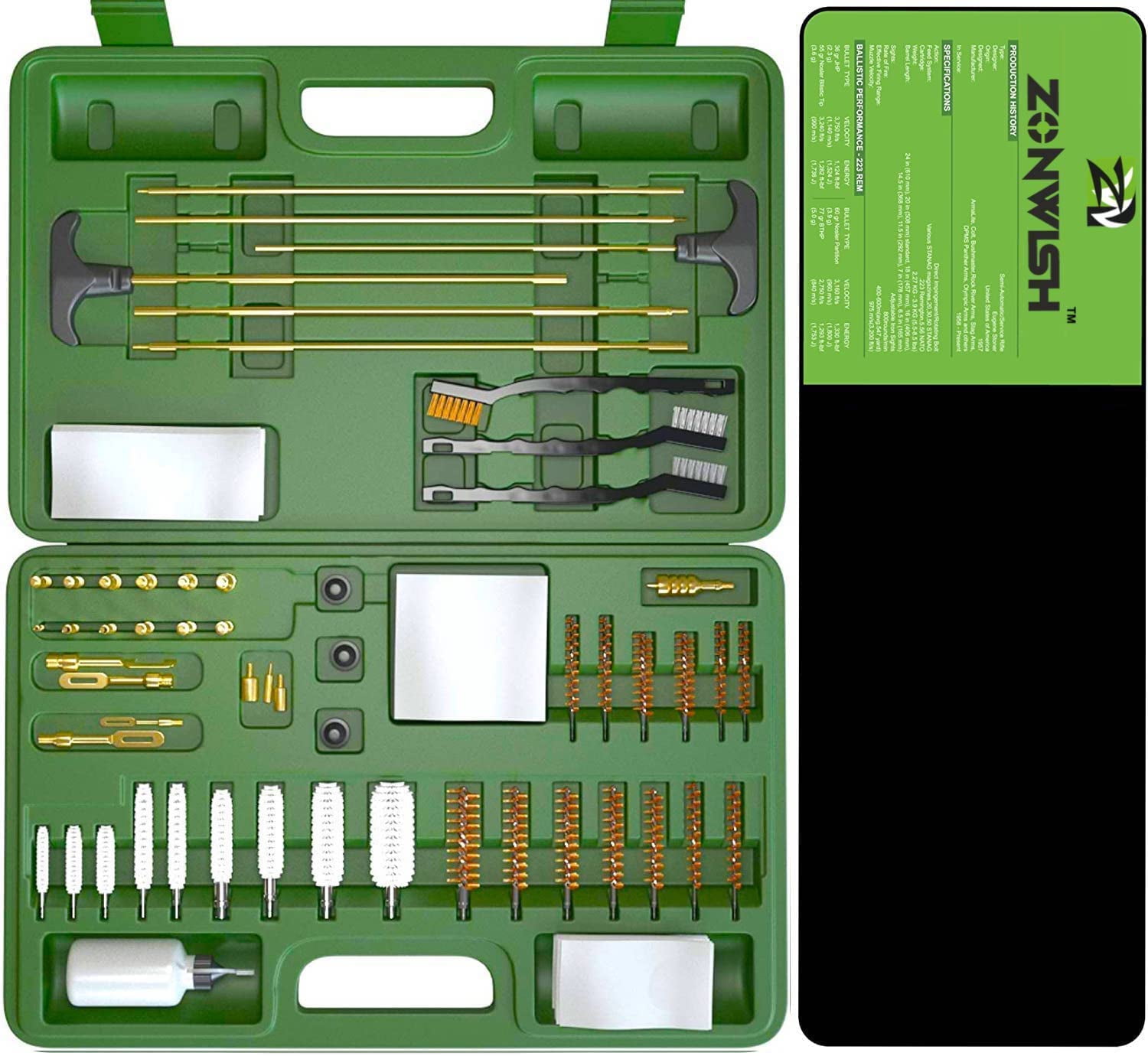 ZONWISH Brass Jags Universal Gun Cleaning Kit with Large Gun Mat and