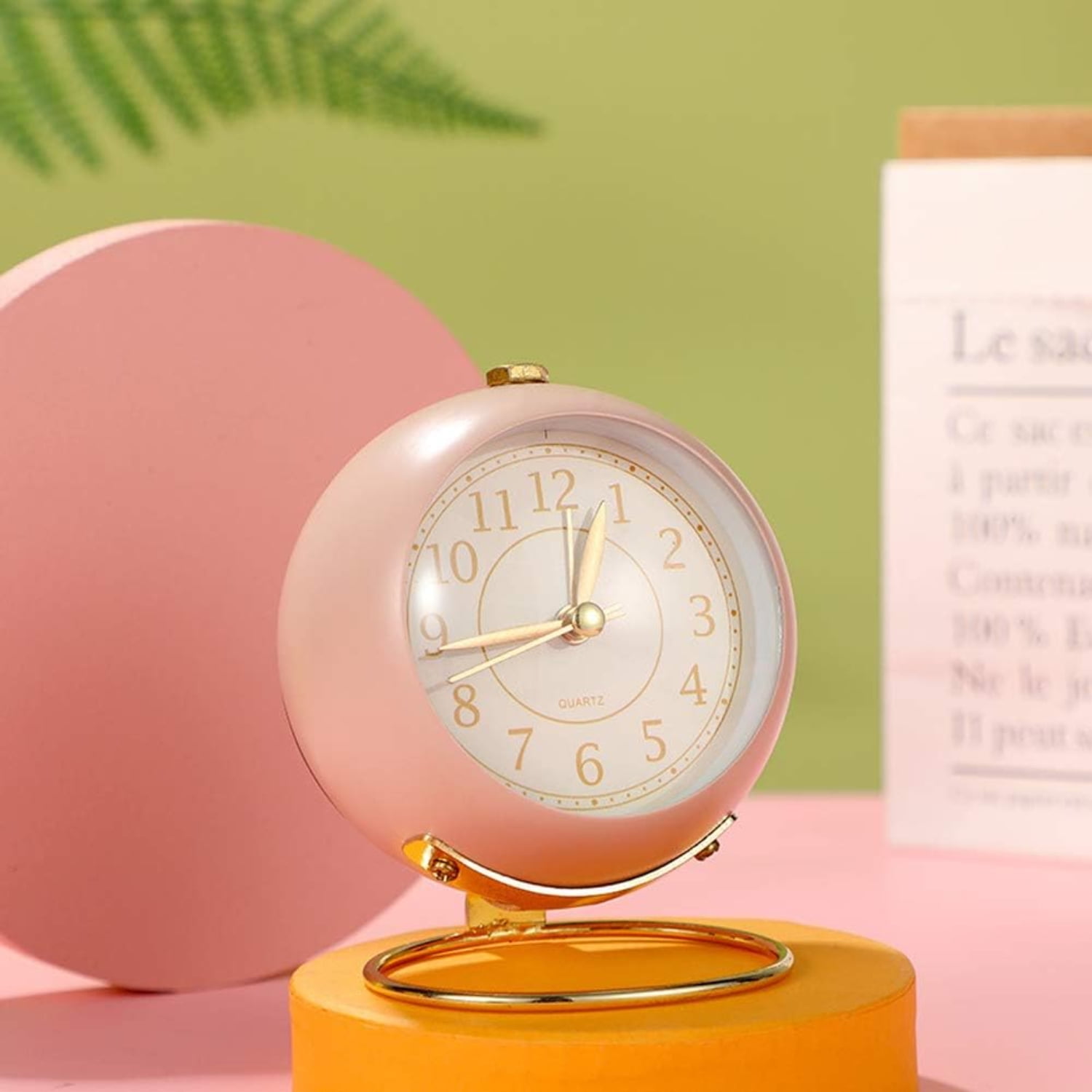 Pink and Gold Round Modern Tabletop Alarm Clock