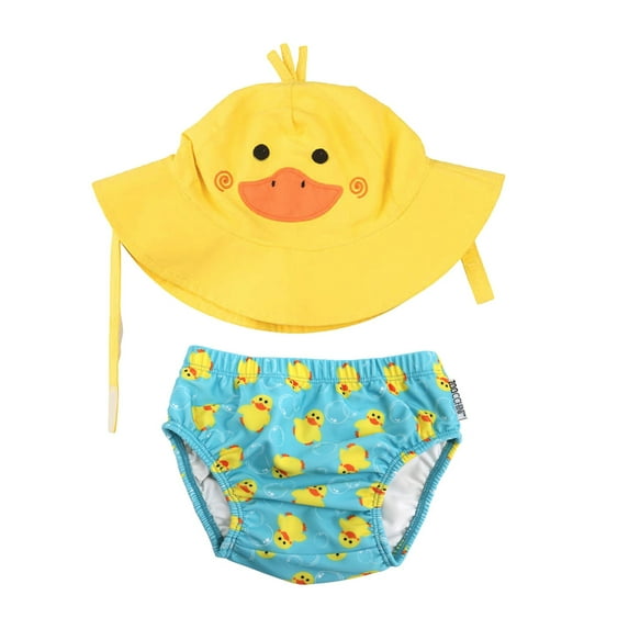 ZOOCCHINI Baby Swim Diaper & Sun Hat Set - Puddles the Duck
