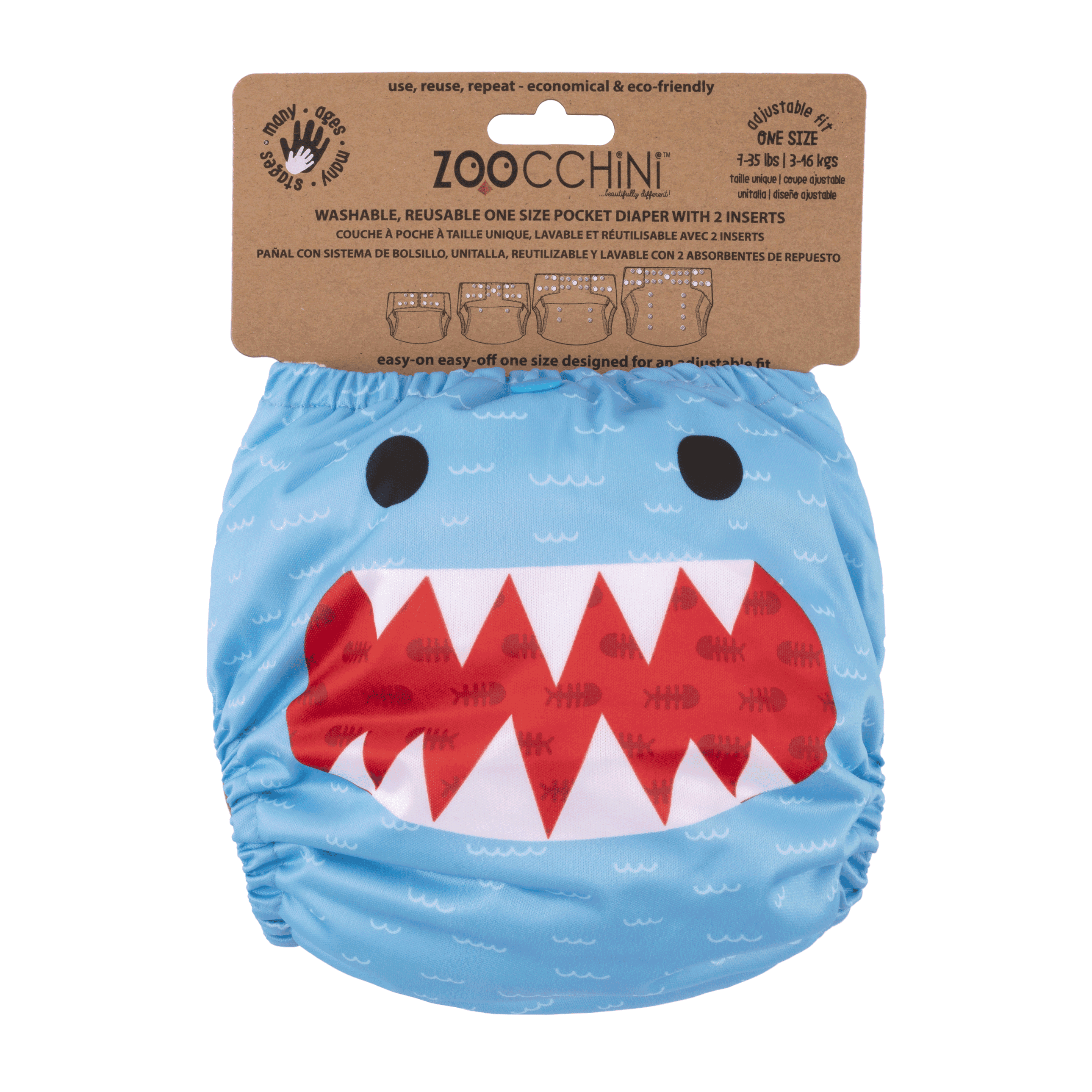 ZOOCCHINI Reusable Cloth Pocket Diaper - Sherman the Shark