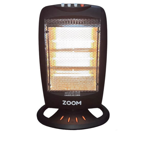 ZOOM Indoor Halogen Oscillating Space Heater with 3 Heat Settings and Tip-Over Safety Switch BLACK