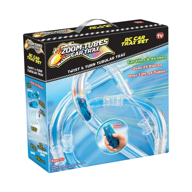 ZOOM TUBES CAR TRAX, 25-Pc RC Car Trax Set with 1 Blue Racer and Over 12ft of Tubes (As Seen on TV)