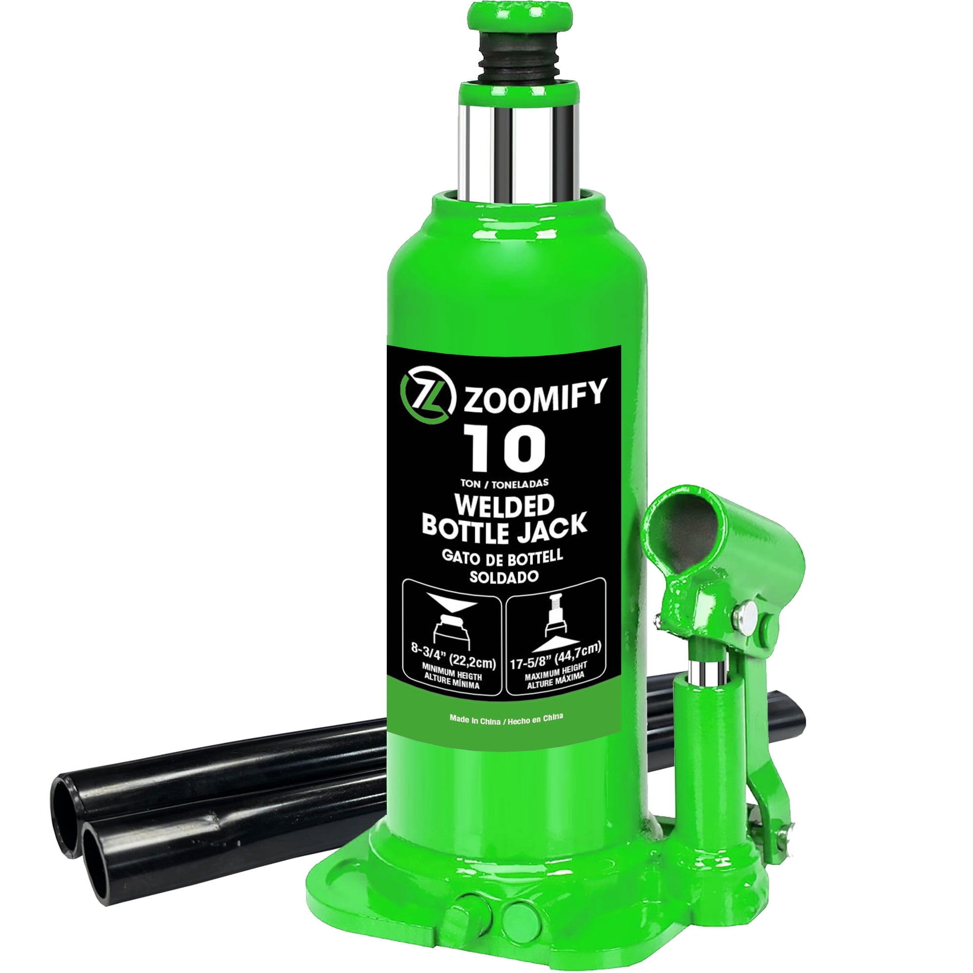 ZOOMIFY  10 Ton Bottle Jack Hydraulic Car Jack, Fit for Auto Truck Repair and House Lift, Green