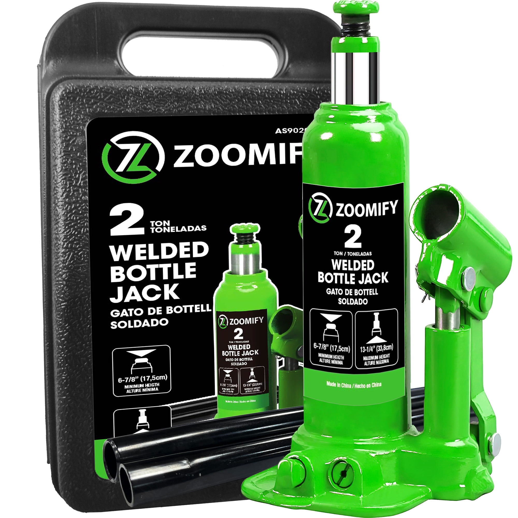 ZOOMIFY 2 Ton Bottle Jack Steel Hydraulic Car Jack with Storage Case, Fit for Auto Truck Repair and House Lift, Green