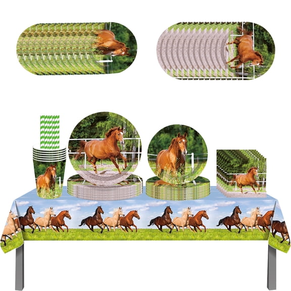 ZOOMPIL Horse Party Tableware Set, Horse Birthday Tableware, 70pcs Horse Paper Plates Napkins Cups Tablecloths, Horse Party Tableware Supplies, for Birthday Decoration (8 Guests)