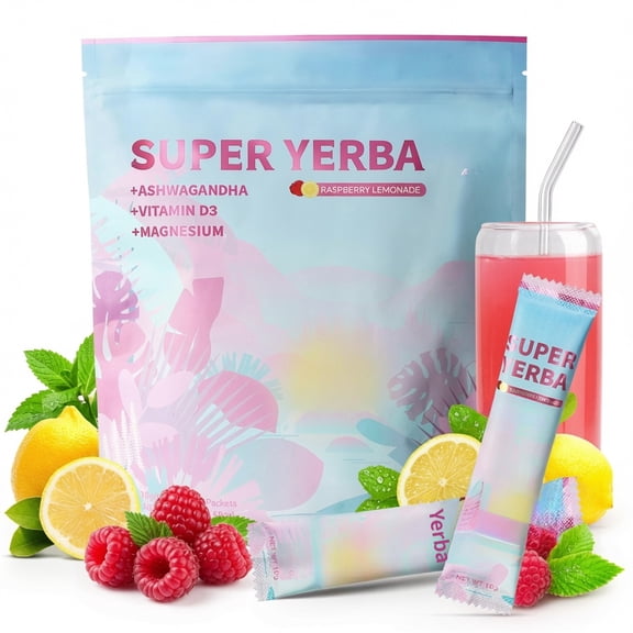 Pandaoo Super Yerba Mate Instant Powder, Raspberry Lemonade, 30 Packets
