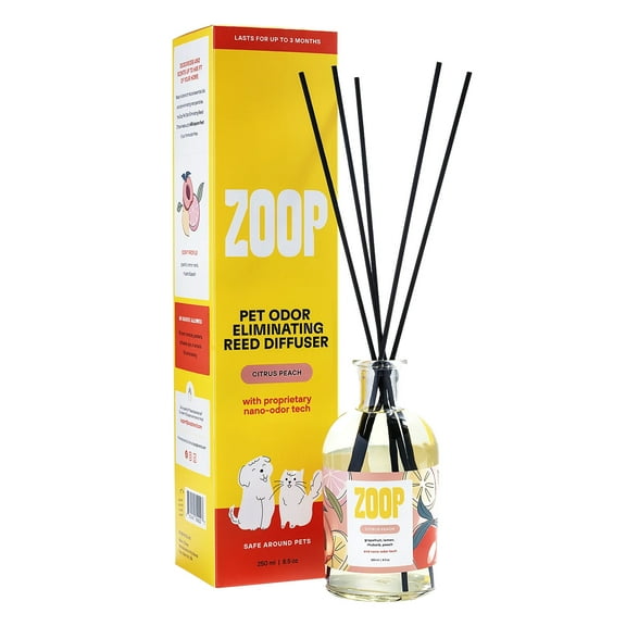 ZOOP Reed Diffuser Sticks Pet Odor Eliminator for Home, Citrus Peach 250 ml