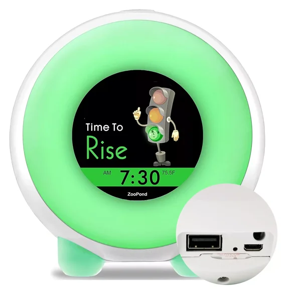 ZOOPOND - Full-Color Mobile Display Alarm Clock for Kids, Kids Alarm Clock, Kids Night Light, Ok to Wake Clock, Wake Up Light, Toddler Clock GRO Clock Z06E (Green base, micro USB plug)