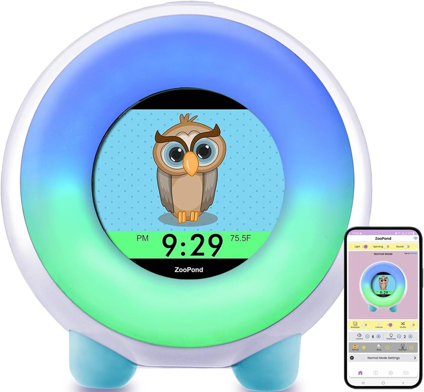 ZOOPOND OK to Wake Kids Alarm Clock with FullColor Mobile Display