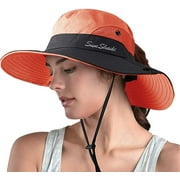 ZOORON Women's Ponytail Safari Sun Hat,Wide Brim UV Protection Outdoor Bucket Hat,Foldable Beach Summer Fishing Hat