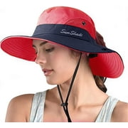 ZOORON Women's Ponytail Safari Sun Hat,Wide Brim UV Protection Outdoor Bucket Hat,Foldable Beach Summer Fishing Hat