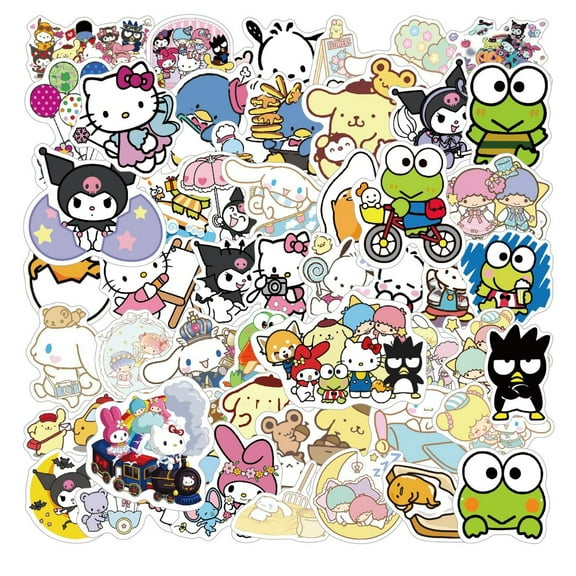 ZOOUSQII 49pcs Cute Sanrio Cartoon Stickers, Waterproof Vinyl Decal for Girl Teen Kids Laptop, Travel Case, Phone, Bike, Water Bottle, Guitar, Computer Party Supplies A07 ST219-052