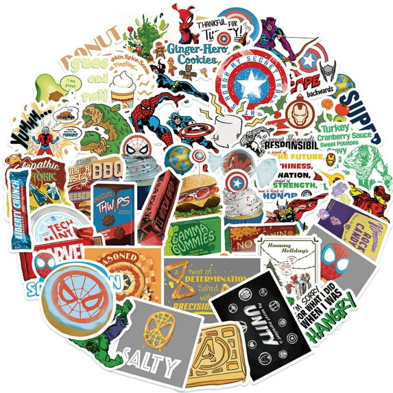 ZOOUSQII 50Pcs Cute The Avengers Cartoon Stickers, Waterproof Vinyl Decal for Girl Teen Kids Laptop, Travel Case, Phone, Bike, Water Bottle, Guitar, Computer Party Supplies ST219-181