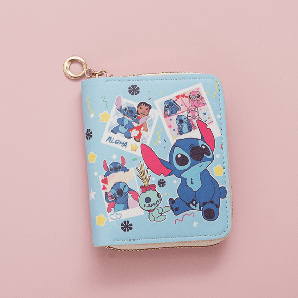 ZOOUSQII Cartoon Stitch PU Leather Coin Purse - Waterproof Zipper Wallet with Key Holder, Earphone Storage, and ID Card Slot, Compact and Stylish Organizer SDZ311-207