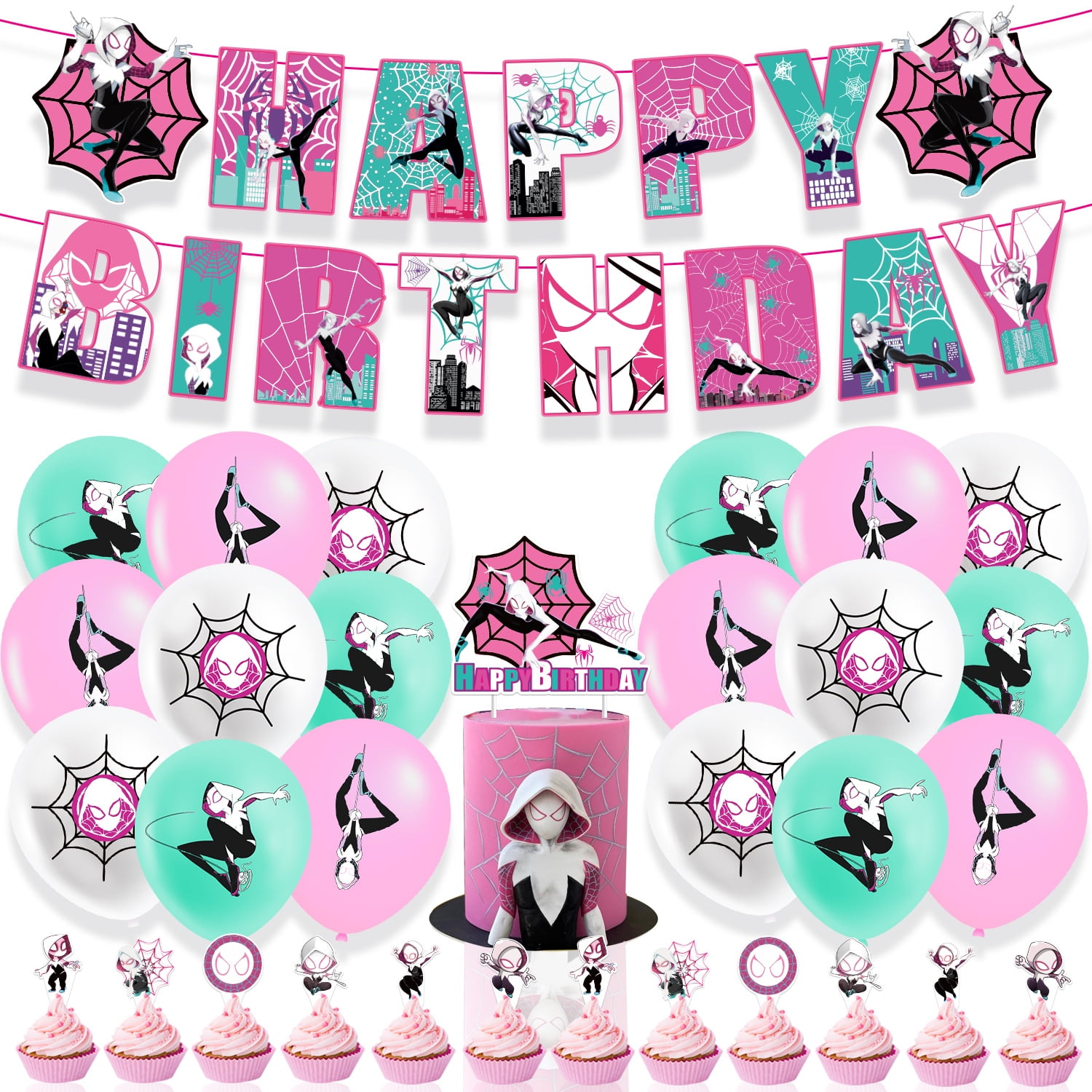 ZOOUSQII Spider-Man Birthday Party Supplies, Cartoon Party Decorations Set Include Plates Napkins Banner Balloons Cake Toppers Tableware Party Supplies for Boys Girls Birthday Party PD221-064