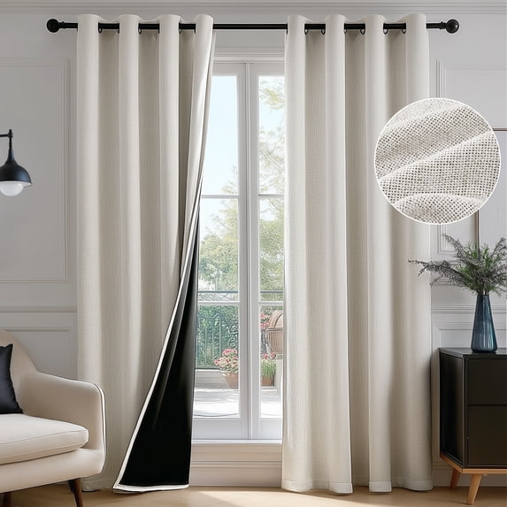 ZOPZO 100% Blackout Curtains, Natural Linen, 52W x 95L Inch, Thermal Insulated Grommet Drapes, Noise Reducing Panels for Bedroom, 2 Panels