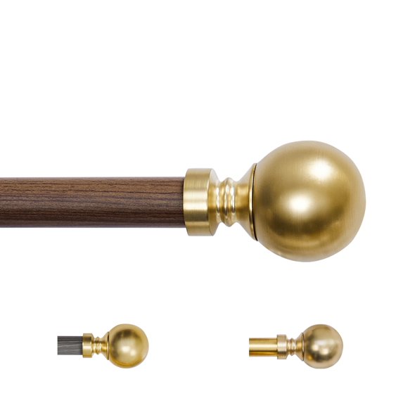 ZOPZO Wood Curtain Rods with Ball Finials, Walnut, 30-48 Inch, Heavy Duty Metal Curtain Rods with Brackets, Stylish and Easy to Install