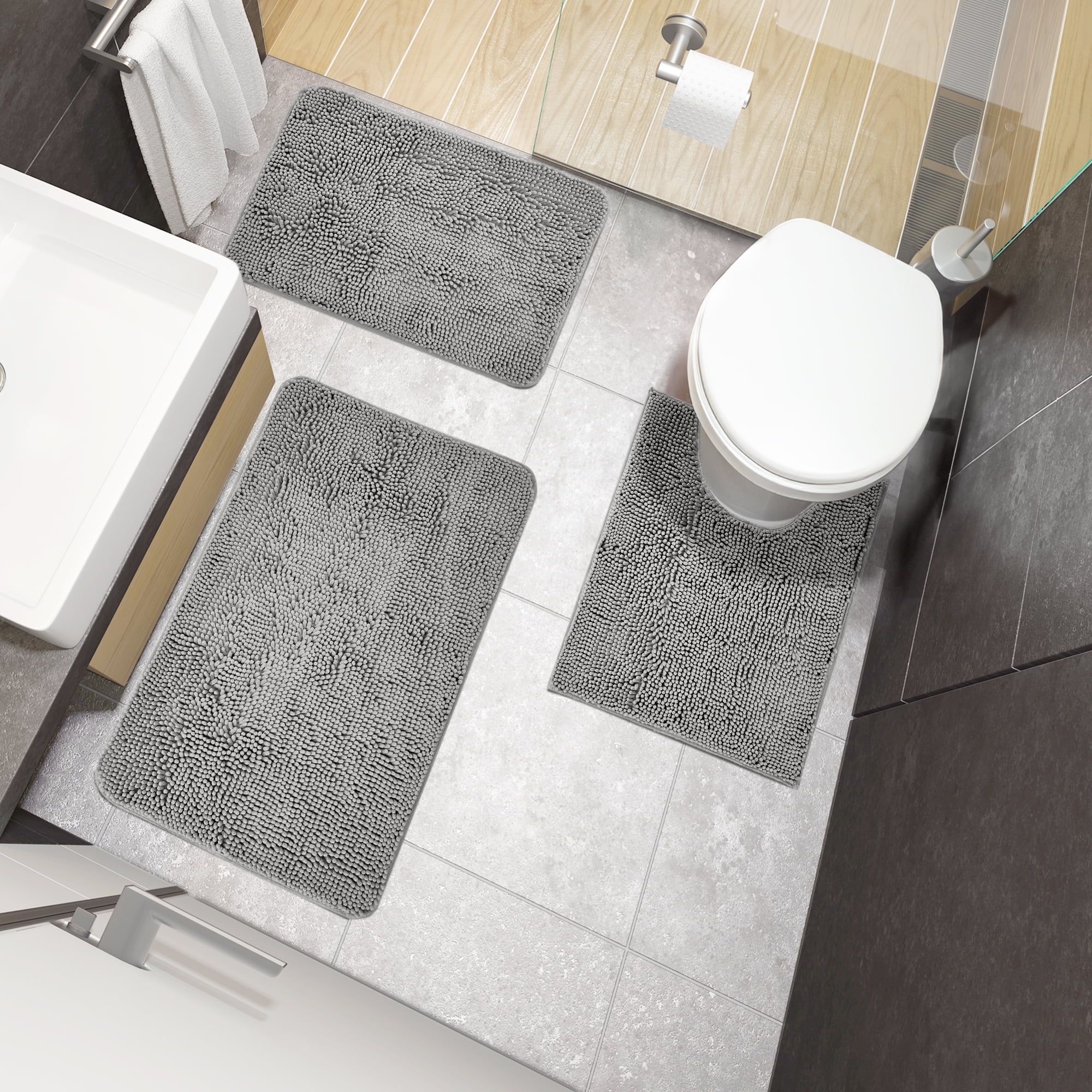 FRESHMINT Chenille Bathroom Rugs Non-Slip Bath Mat 24”x16.5“, Washable Soft  Show