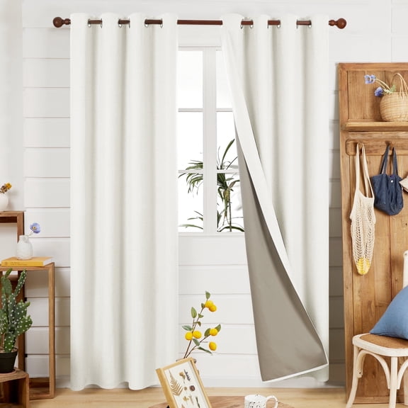 ZOPZO Faux Linen 100% Blackout Curtains, White, 52W x 84L Inch, 2 Panels,Thermal Insulated Drapes for Bedroom